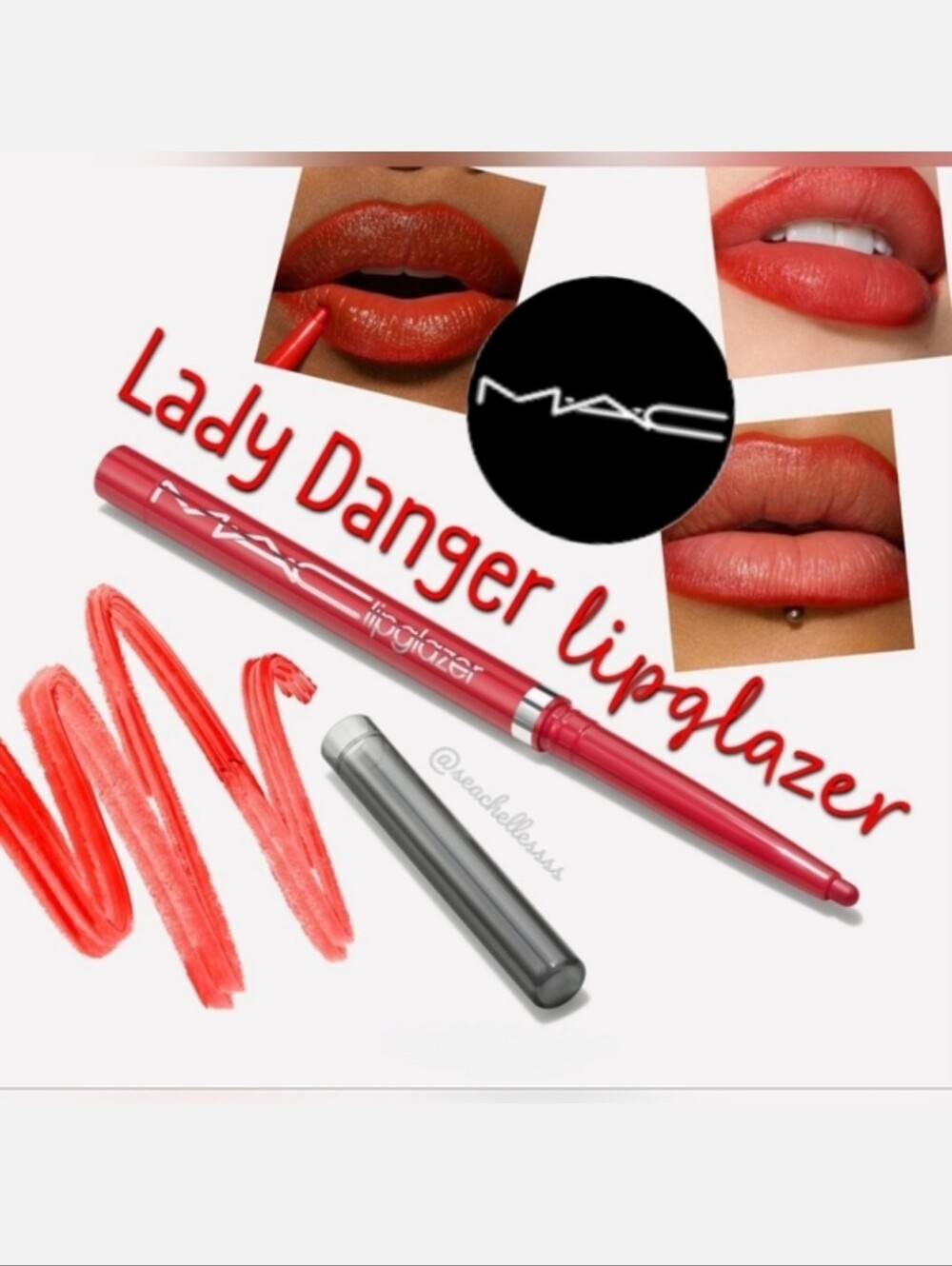 MAC Cosmetics Lady Danger Lipglazer Vibrant Coral Red Brand New In Box Full Size
